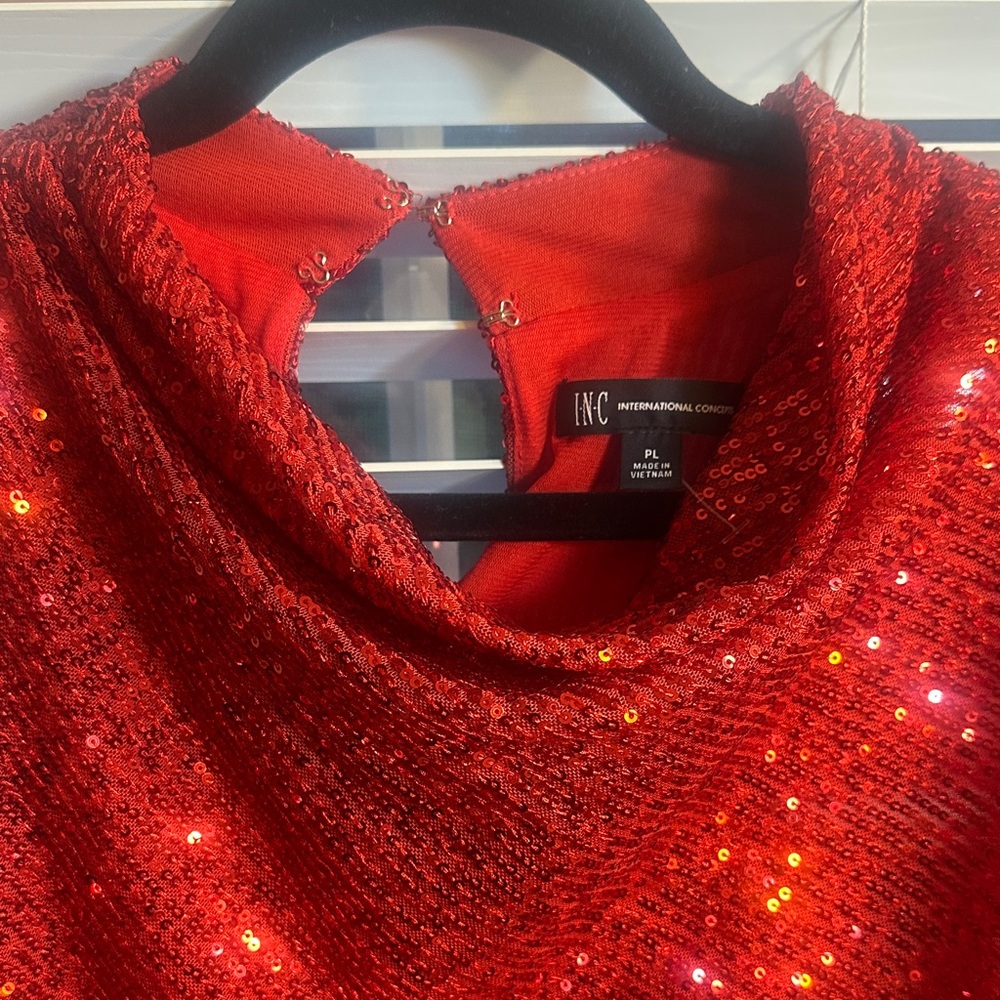 INC International Concepts Red Sequin High-Neck Sleeveless Top size pL